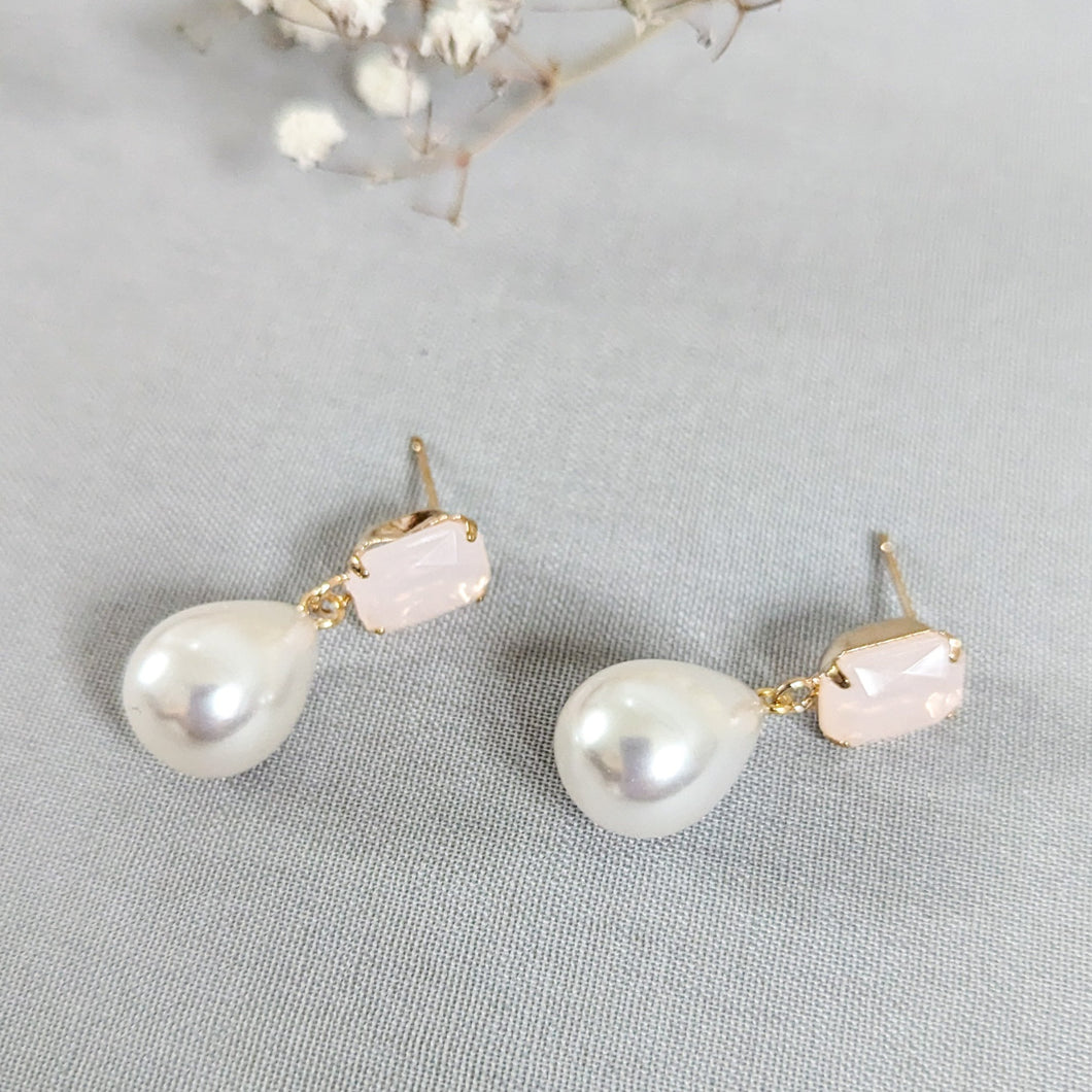 Pink Opal & Pearl Earring