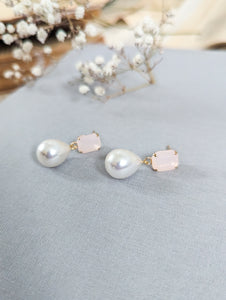 Pink Opal & Pearl Earring