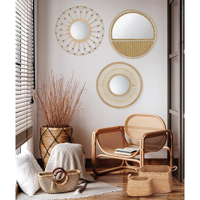 Rattan Gray & Tan Mirror