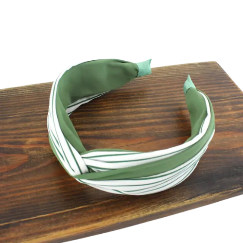 Green and White Striped Headband