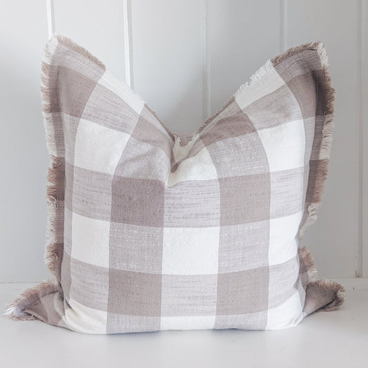 Gray and White Fringe Pillow