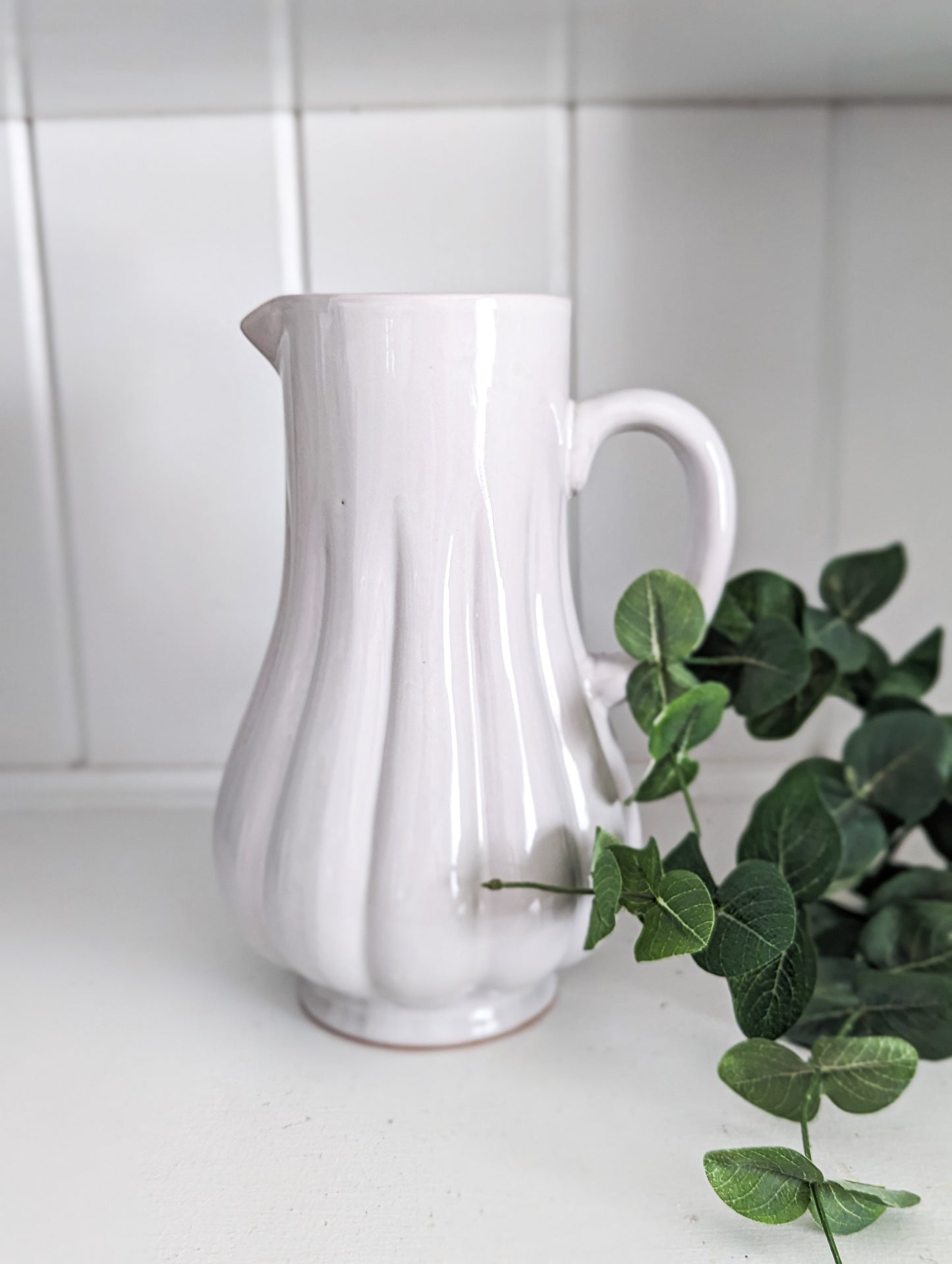 Fluted White Pitcher