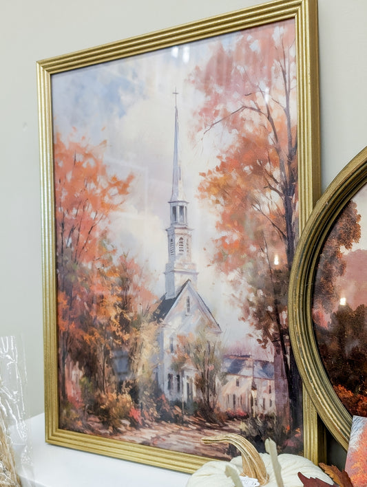 Autumn Church  in Vintage Frame