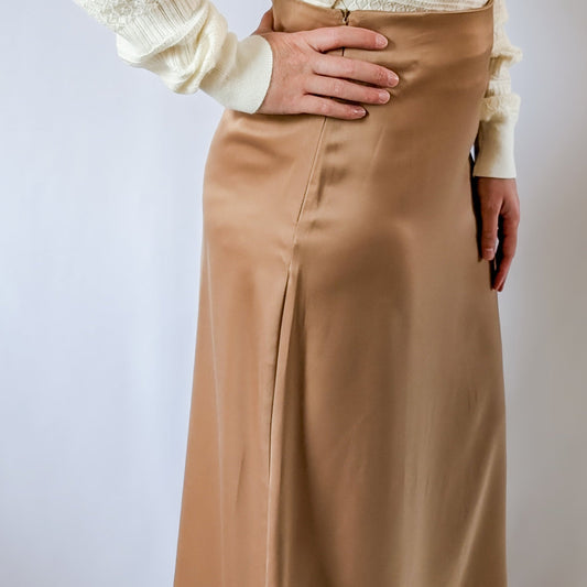 Gold Satin Maxi Skirt