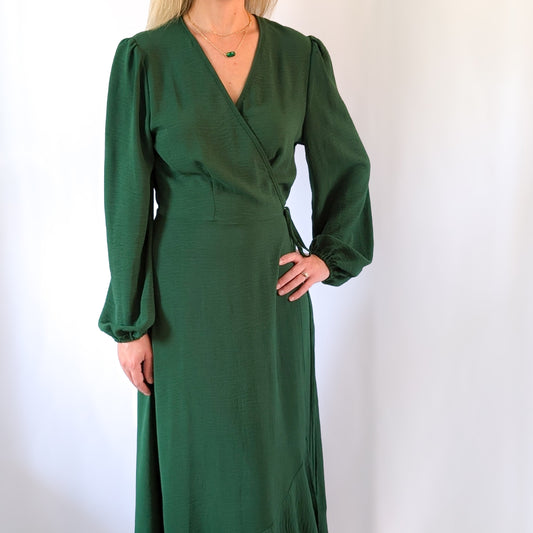 Ruffle Wrap Hunter Green Dress