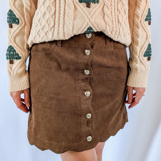 Mocha Scallop Button Down Skirt