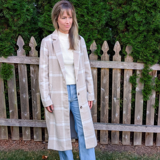 Plaid Ivory & Beige Oversized Jacket