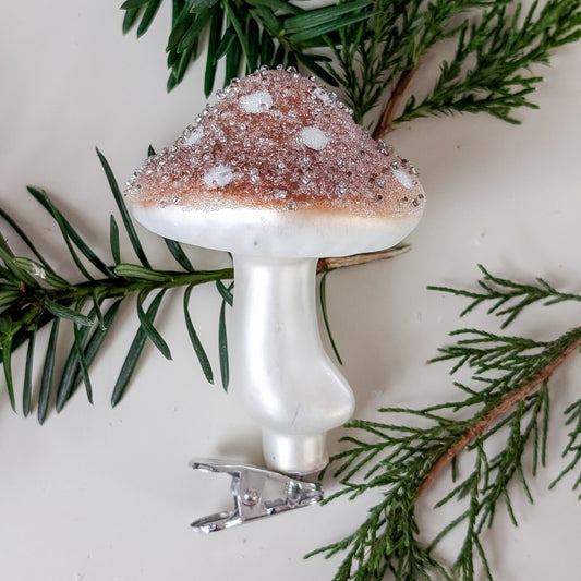 Frosted Mushroom Clip-On Ornament