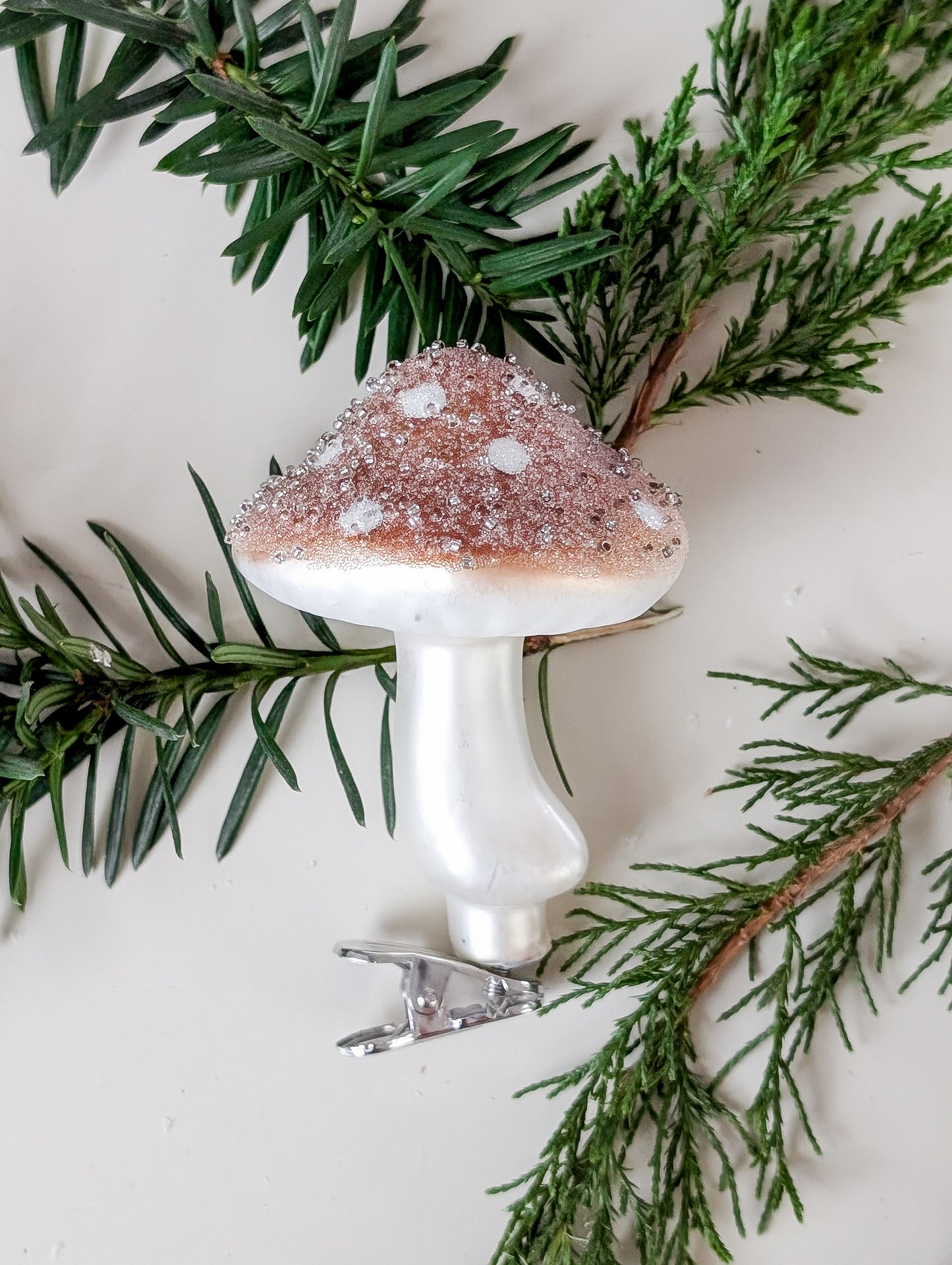 Frosted Mushroom Clip-On Ornament