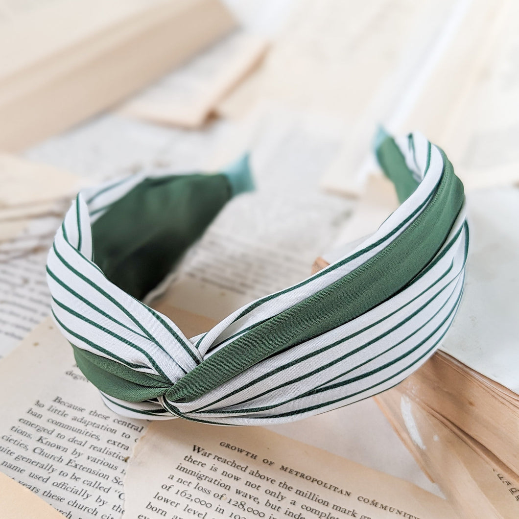 Green and White Striped Headband