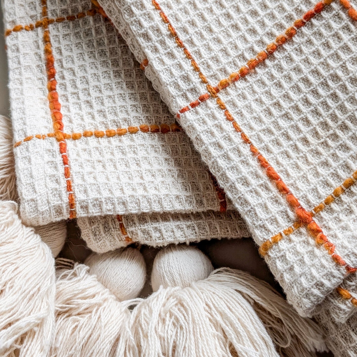 Waffle Orange Check Throw