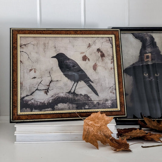 Vintage Framed Spooky Crow