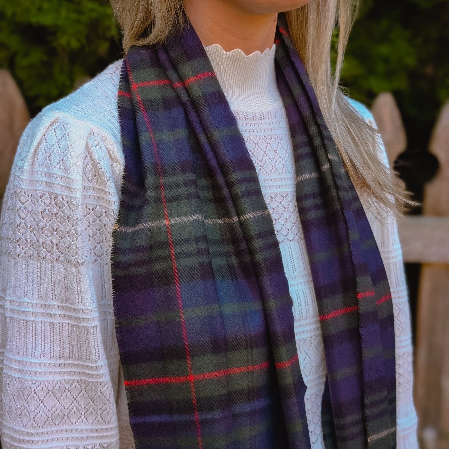 Navy Tartan Plaid "Cashmere Feel" Scarf