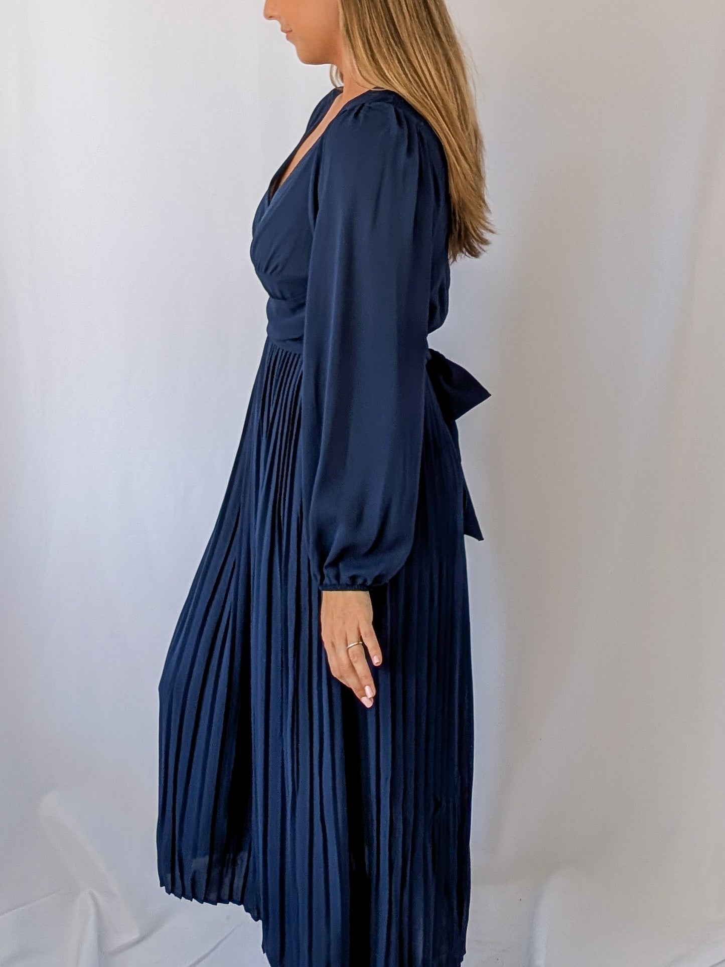 Pleated Navy Dress