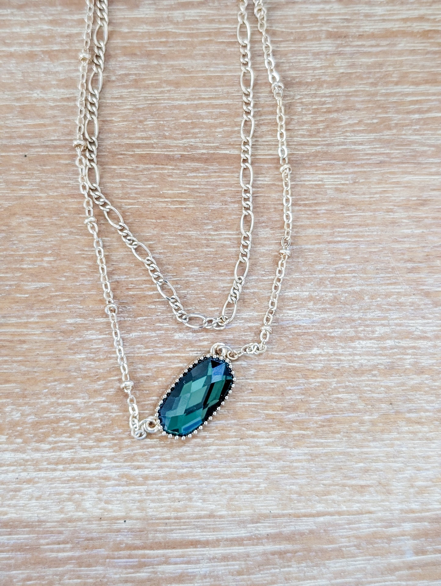 Double Chain Green Stone Necklace