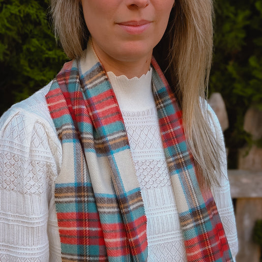 Beige Tartan Plaid "Cashmere Feel" Scarf