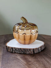 Load image into Gallery viewer, Amber Pumpkin Glass Candle
