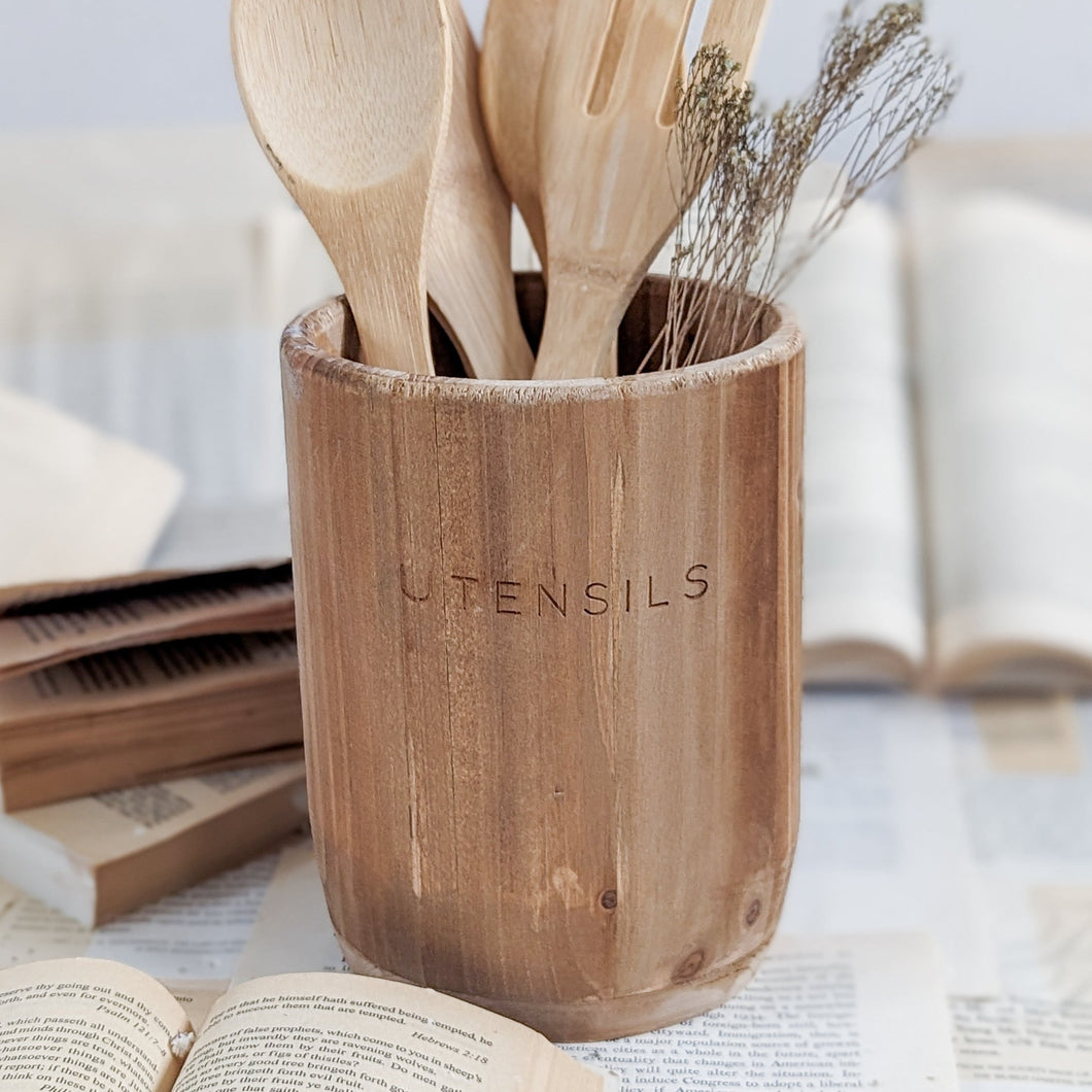 Natural Wood Utensil Holder